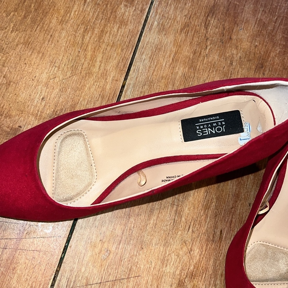 Retro Red Velvet Mod Heels With Metallic Gold Heel - image 3